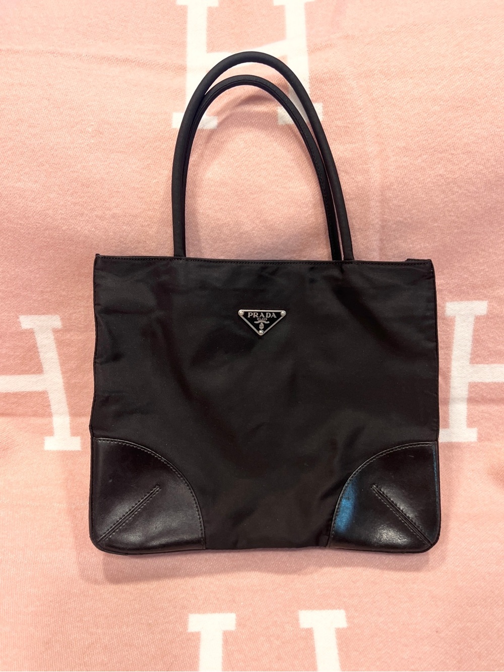 Prada⭐️Authentic! Black Nylon Tote with Leather Trim